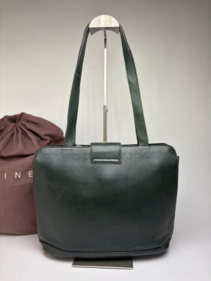 Vintage Celine Structured Leather Top-Handle Bag c. 1996 Dark Green