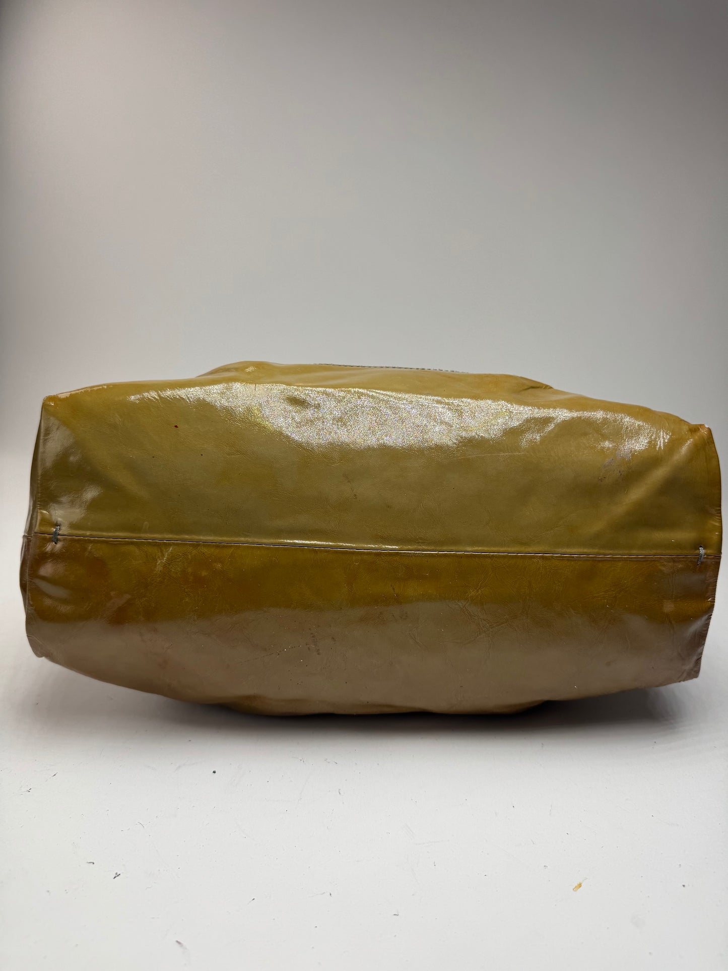 Sac vintage en cuir verni Céline Paris kaki