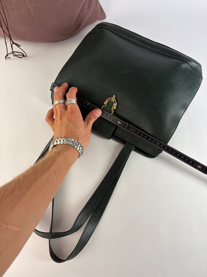 Vintage Celine Structured Leather Top-Handle Bag c. 1996 Dark Green