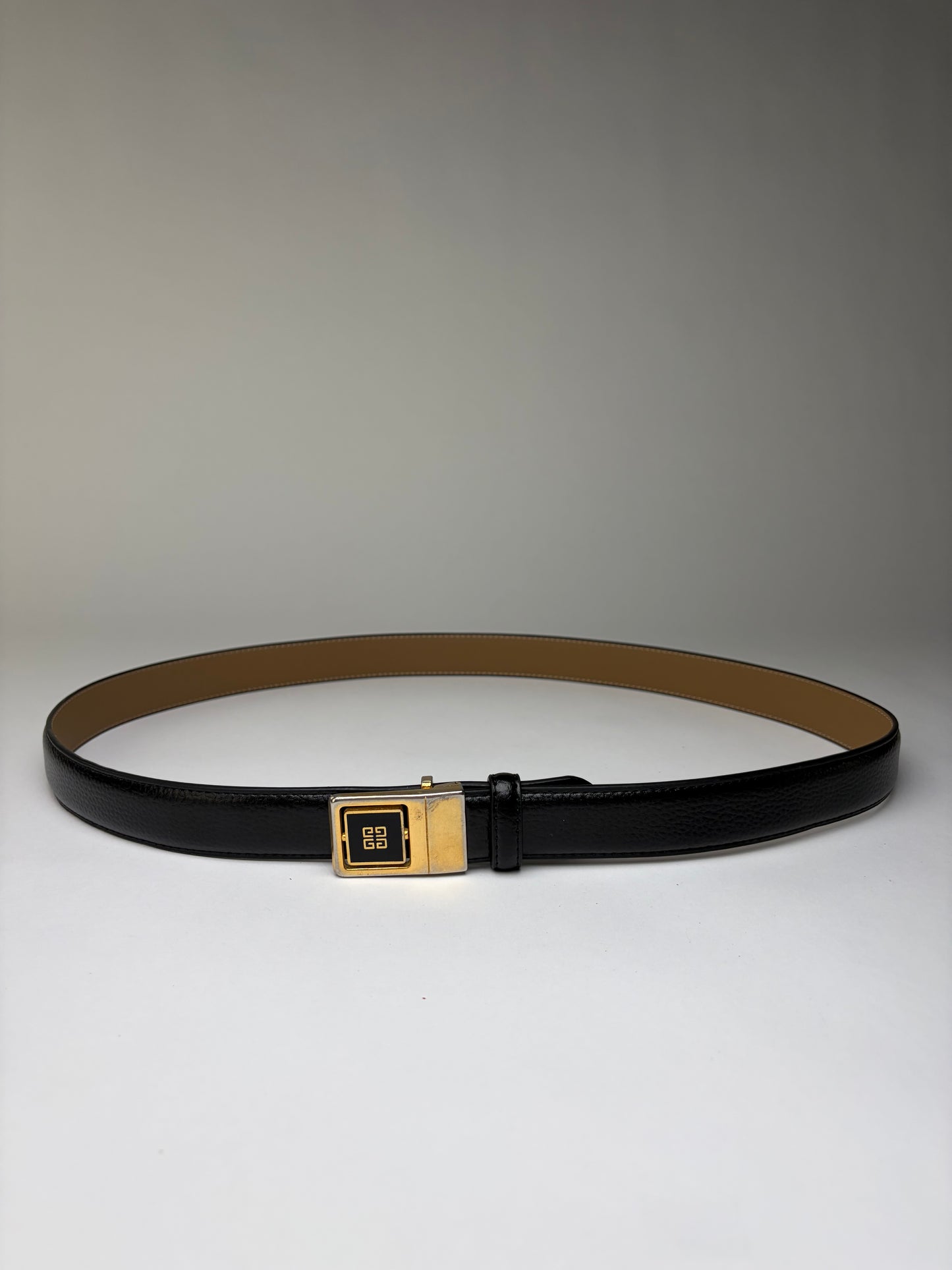 Vintage Givenchy Textured Leather Belt Black Gold