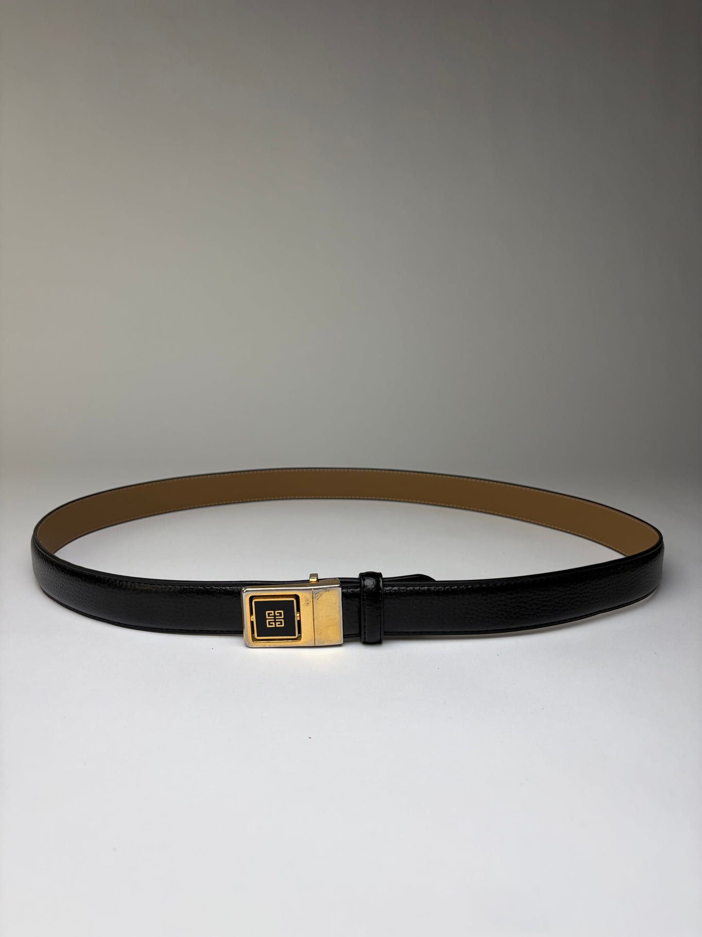 Vintage Givenchy Textured Leather Belt Black Gold