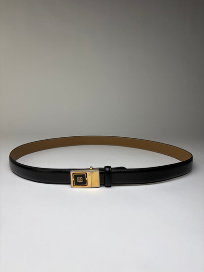 Vintage Givenchy Textured Leather Belt Black Gold