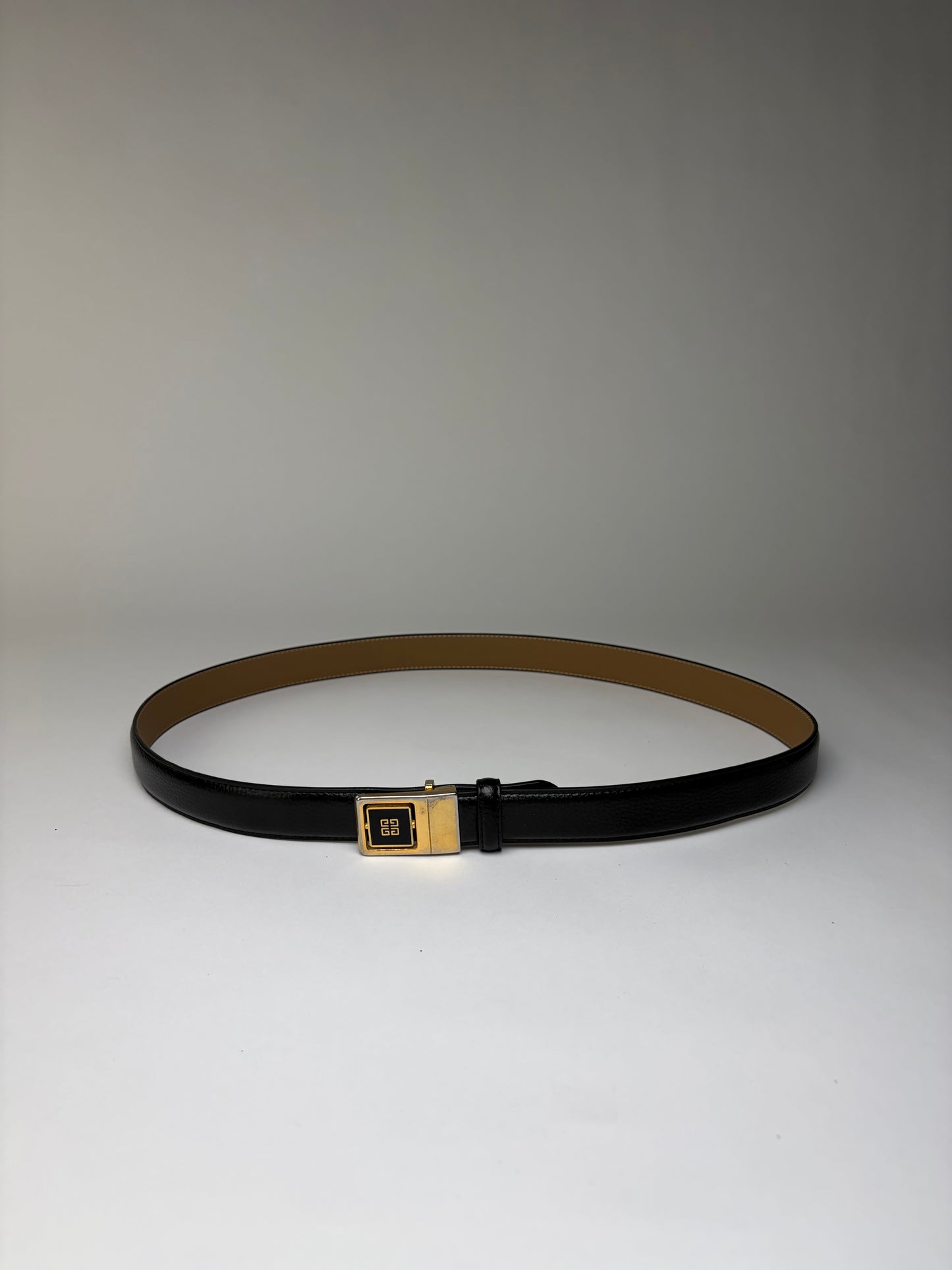 Vintage Givenchy Textured Leather Belt Black Gold