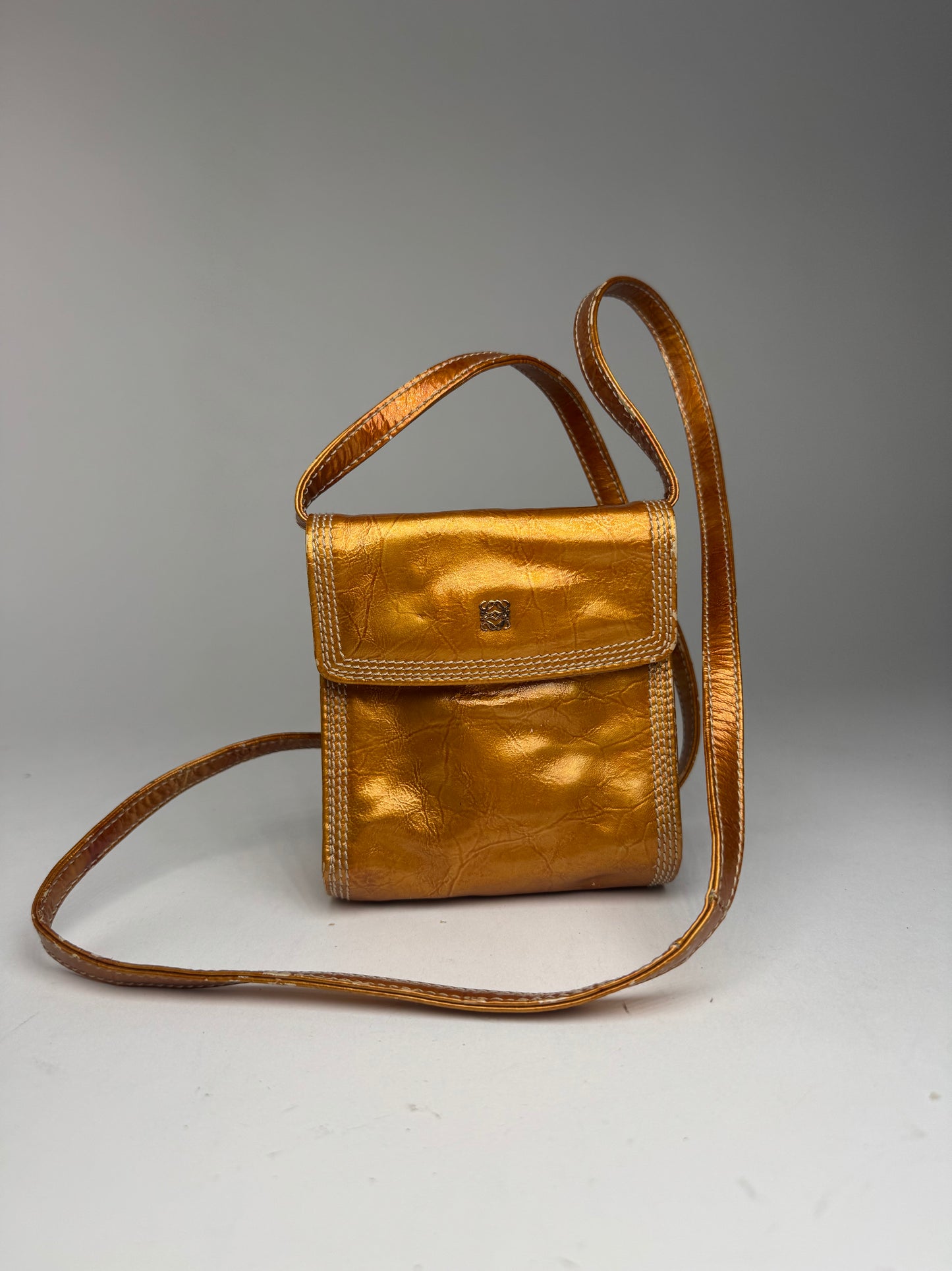 Sac vintage en cuir verni Loewe Madrid orange doré