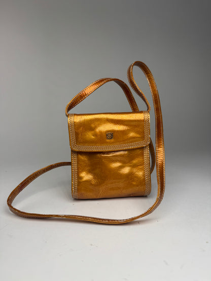 Sac vintage en cuir verni Loewe Madrid orange doré