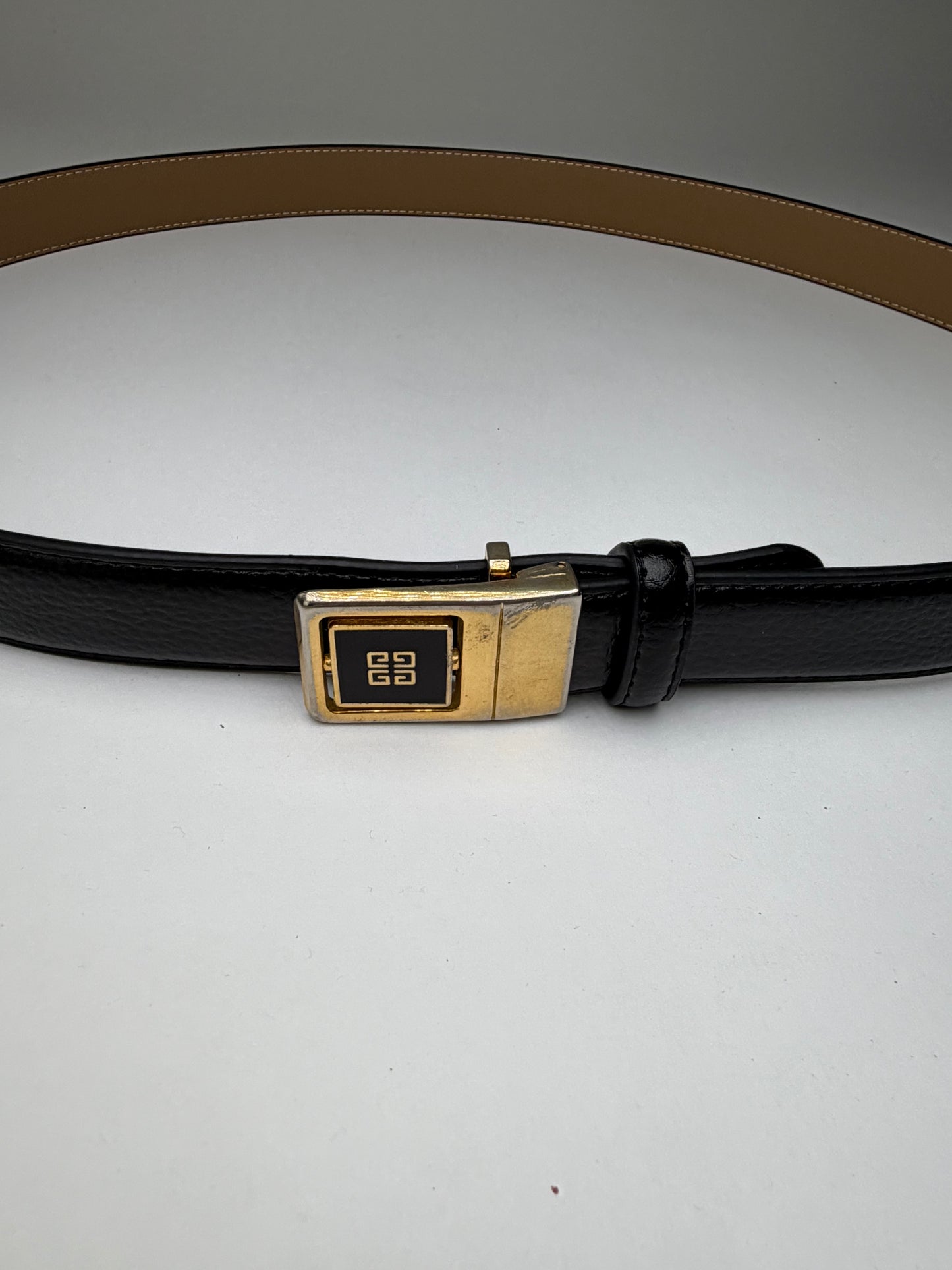 Vintage Givenchy Textured Leather Belt Black Gold
