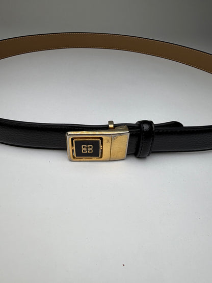 Vintage Givenchy Textured Leather Belt Black Gold