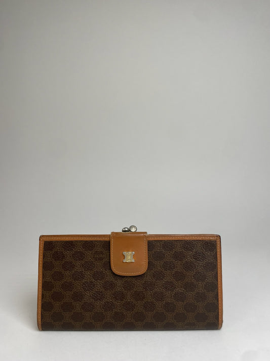 Vintage Celine Paris Triomphe Monogram Leather Wallet Brown