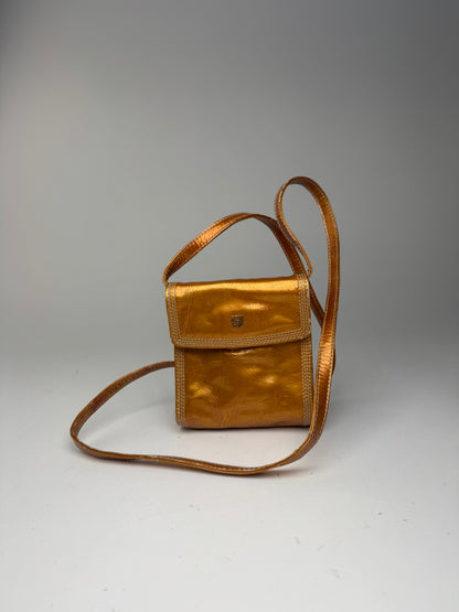 Sac vintage en cuir verni Loewe Madrid orange doré