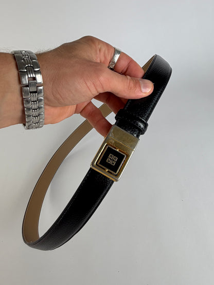 Vintage Givenchy Textured Leather Belt Black Gold