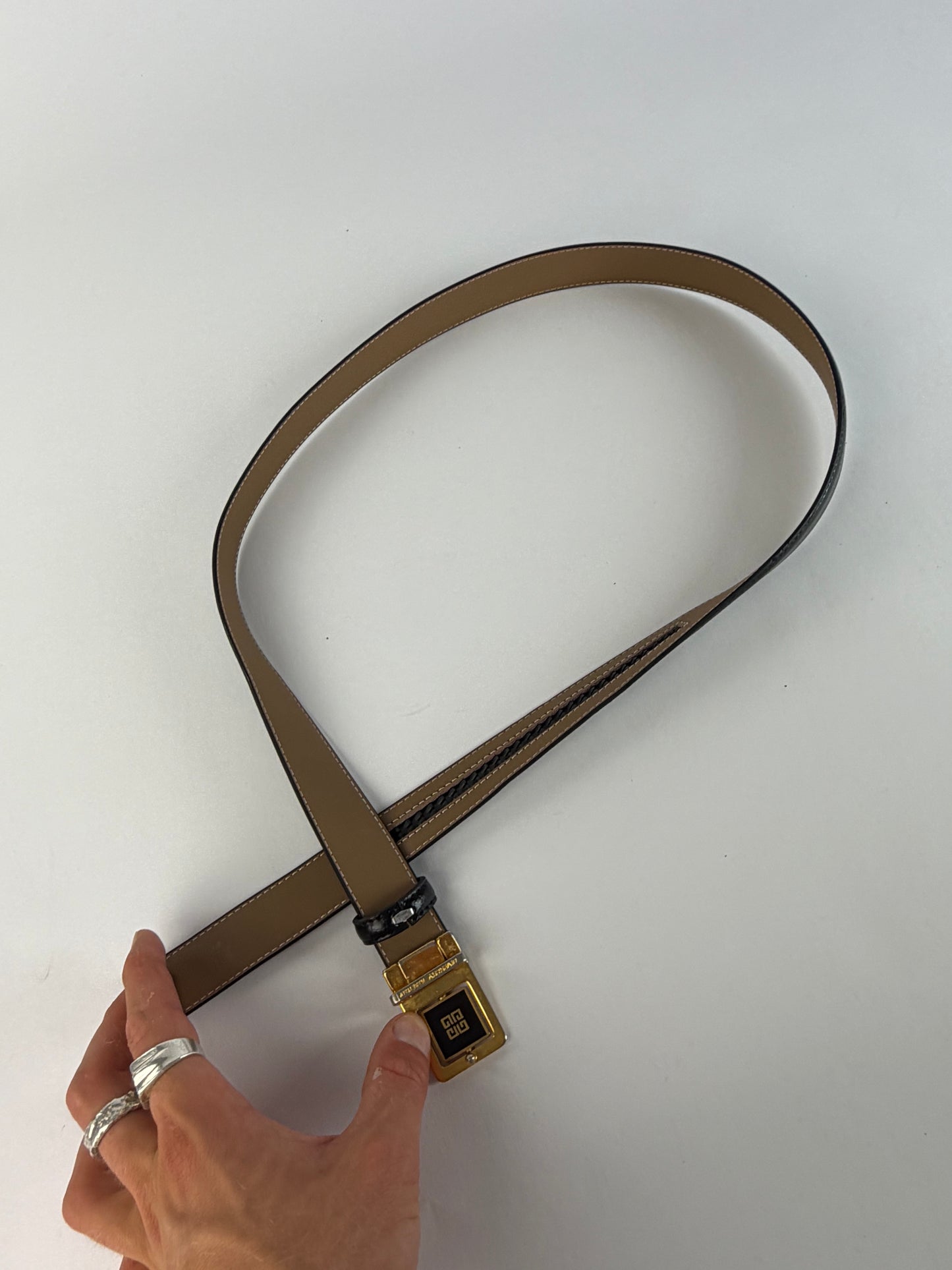 Vintage Givenchy Textured Leather Belt Black Gold