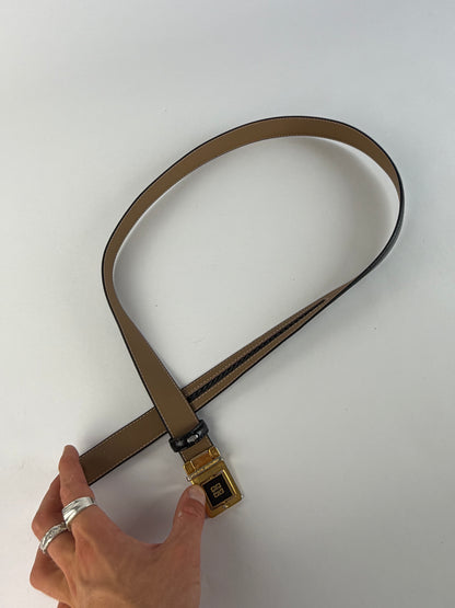 Vintage Givenchy Textured Leather Belt Black Gold