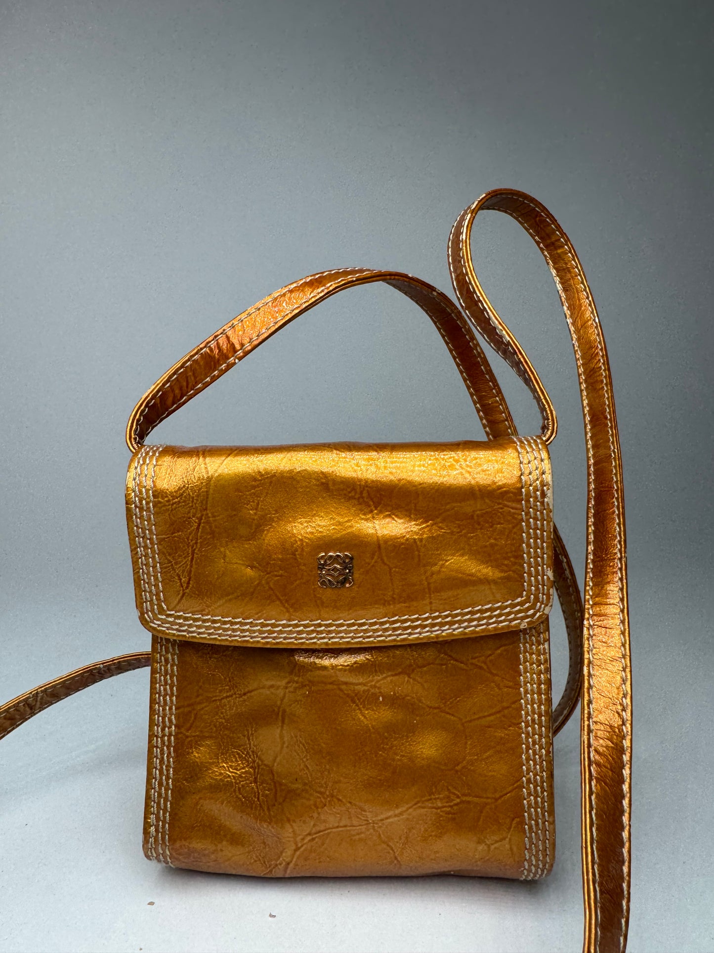 Sac vintage en cuir verni Loewe Madrid orange doré