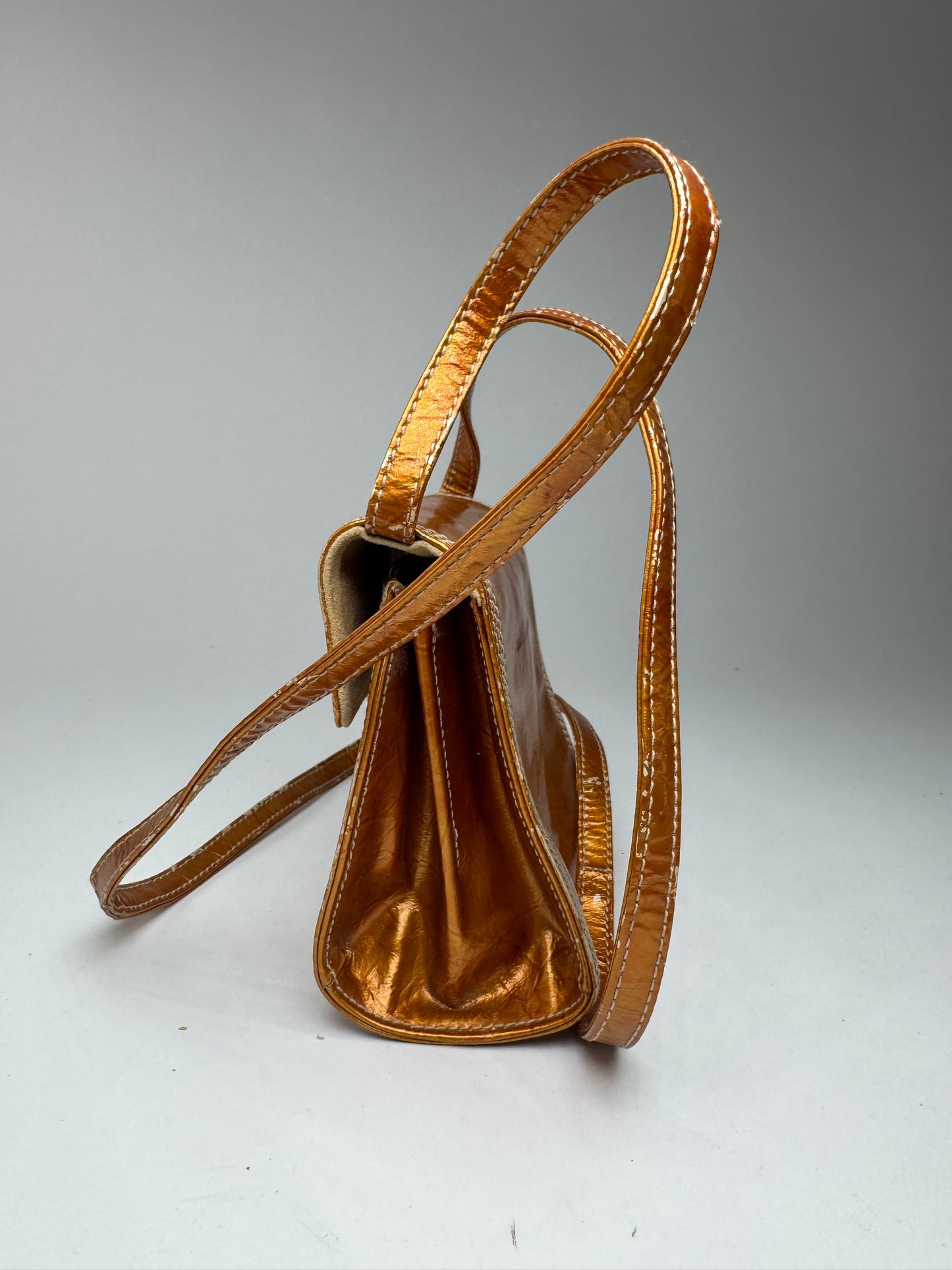 Sac vintage en cuir verni Loewe Madrid orange doré