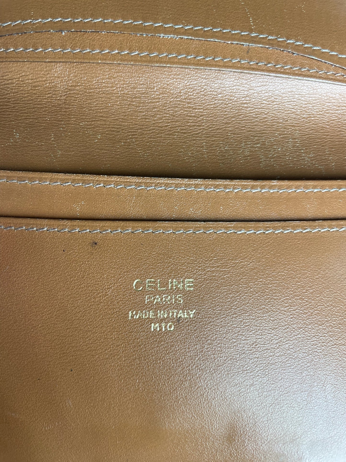 Vintage Celine Paris Triomphe Monogram Leather Wallet Brown