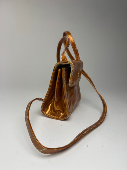 Sac vintage en cuir verni Loewe Madrid orange doré