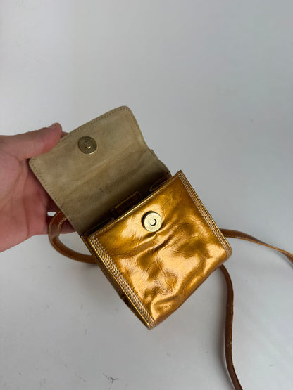 Sac vintage en cuir verni Loewe Madrid orange doré