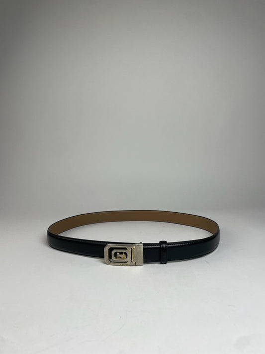 Vintage Celine Paris Carriage Logo Leather Belt Black