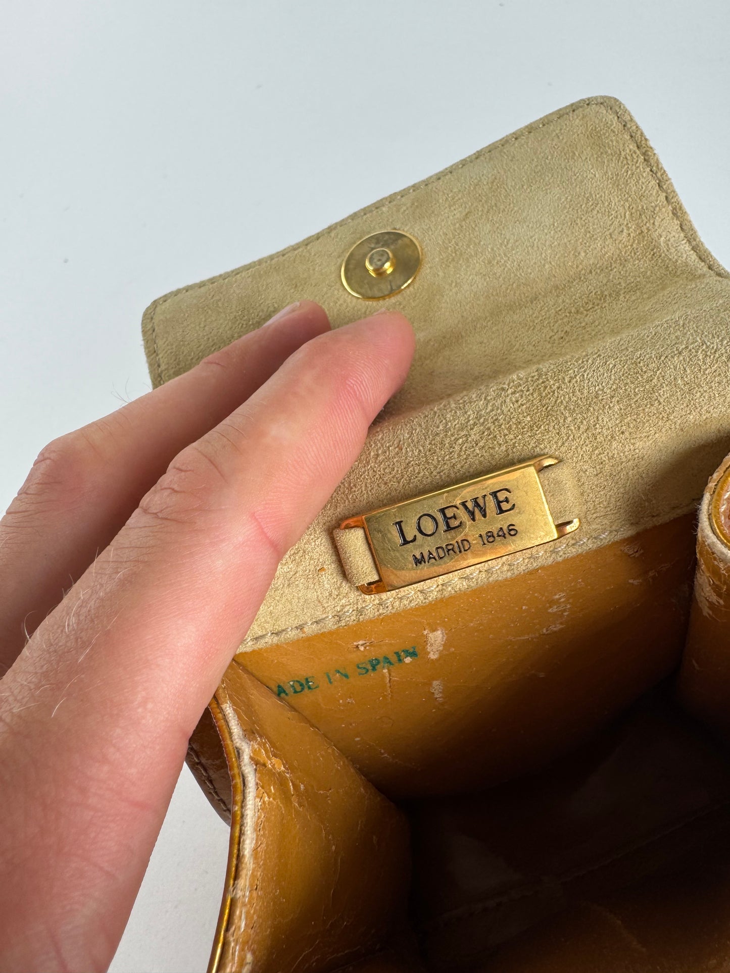 Sac vintage en cuir verni Loewe Madrid orange doré