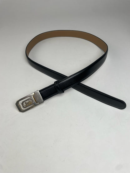 Vintage Celine Paris Carriage Logo Leather Belt Black
