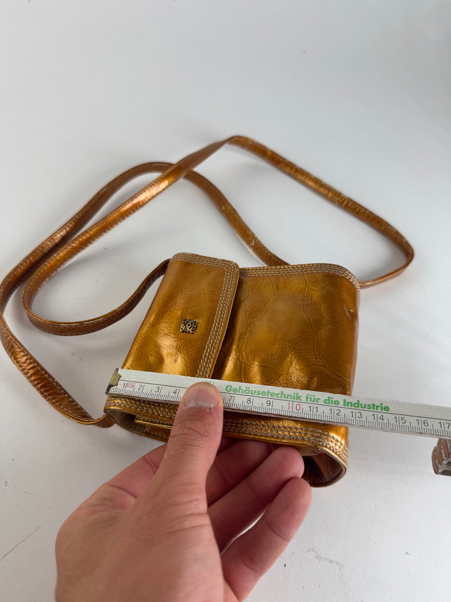 Sac vintage en cuir verni Loewe Madrid orange doré