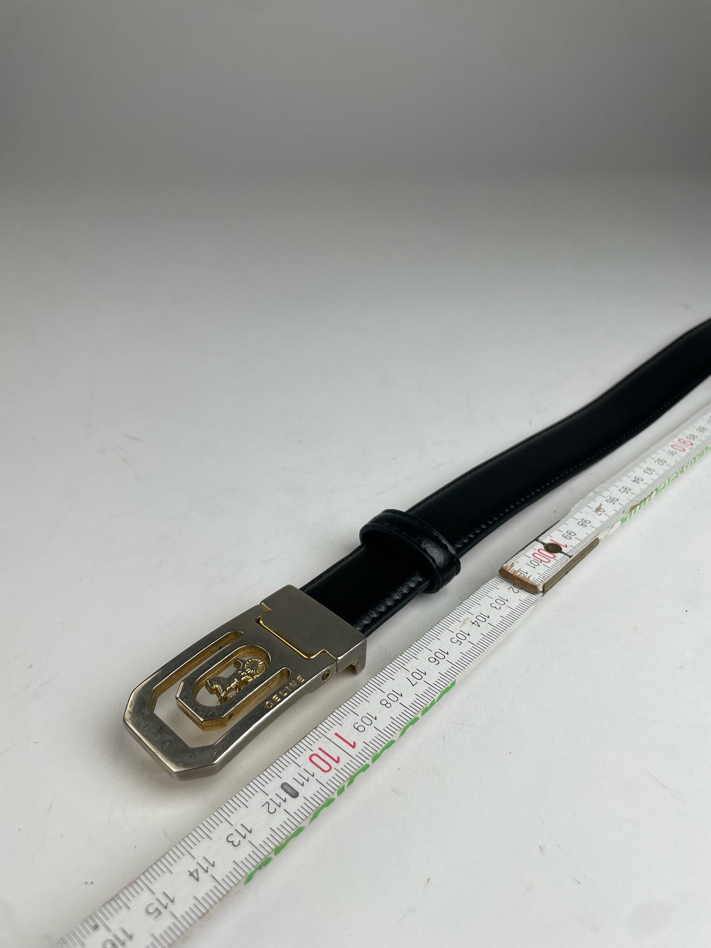 Vintage Celine Paris Carriage Logo Leather Belt Black