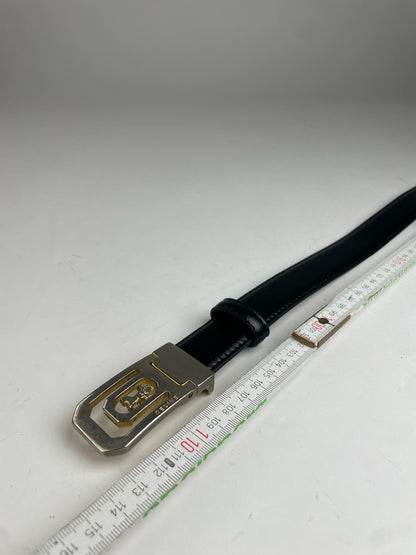 Vintage Celine Paris Carriage Logo Leather Belt Black