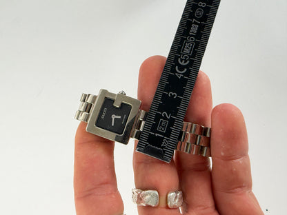 Vintage Gucci G-Timeless Stainless Steel Bracelet Watch Black Silver