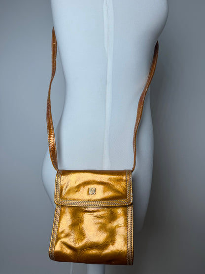 Sac vintage en cuir verni Loewe Madrid orange doré