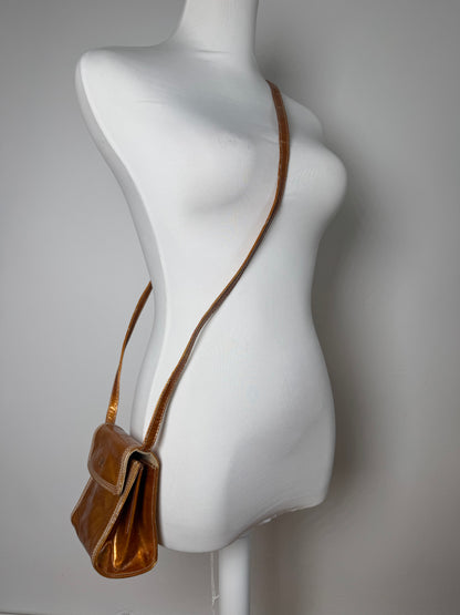 Sac vintage en cuir verni Loewe Madrid orange doré