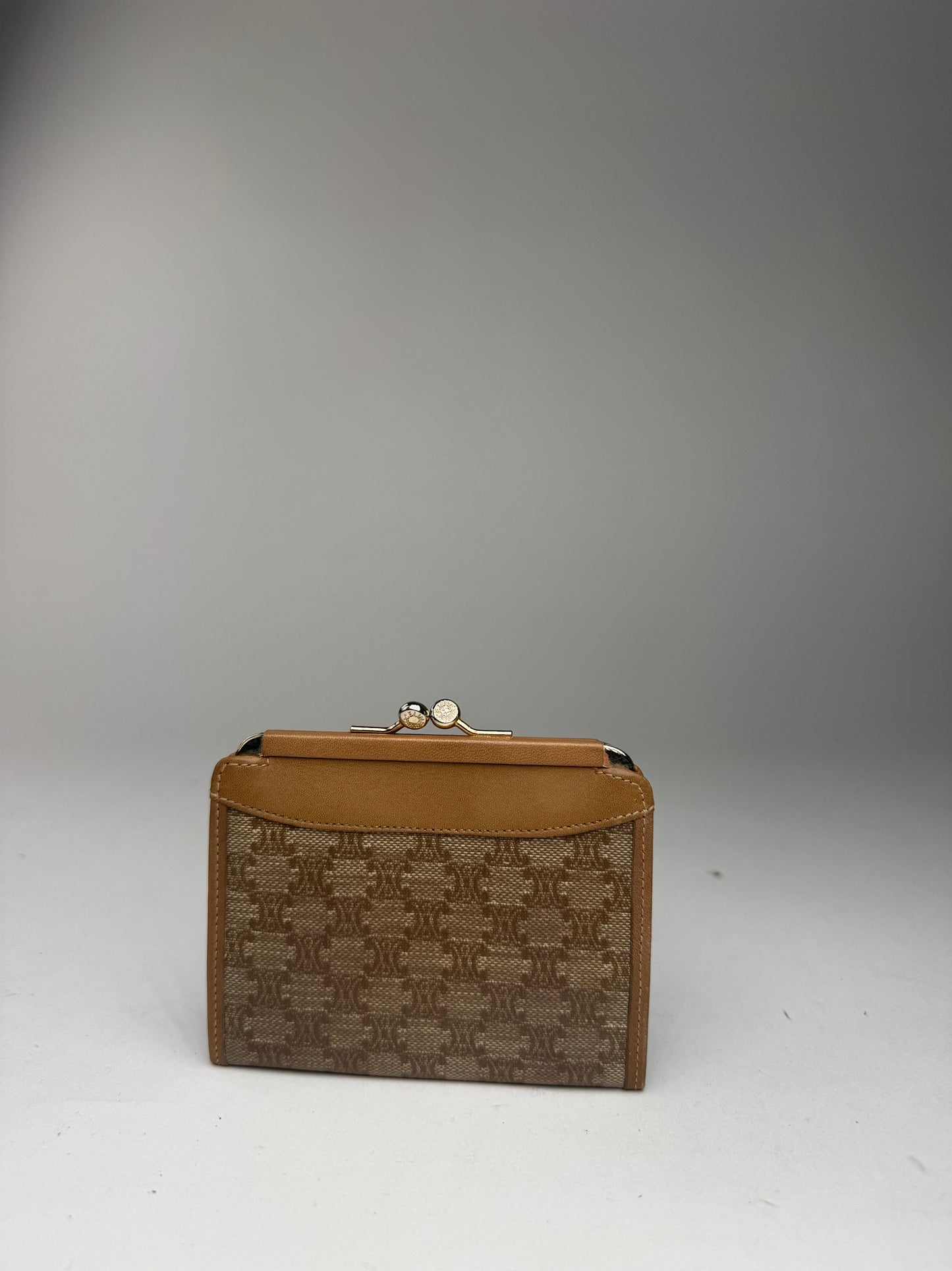 Porte-cartes vintage en cuir Céline Paris beige marron