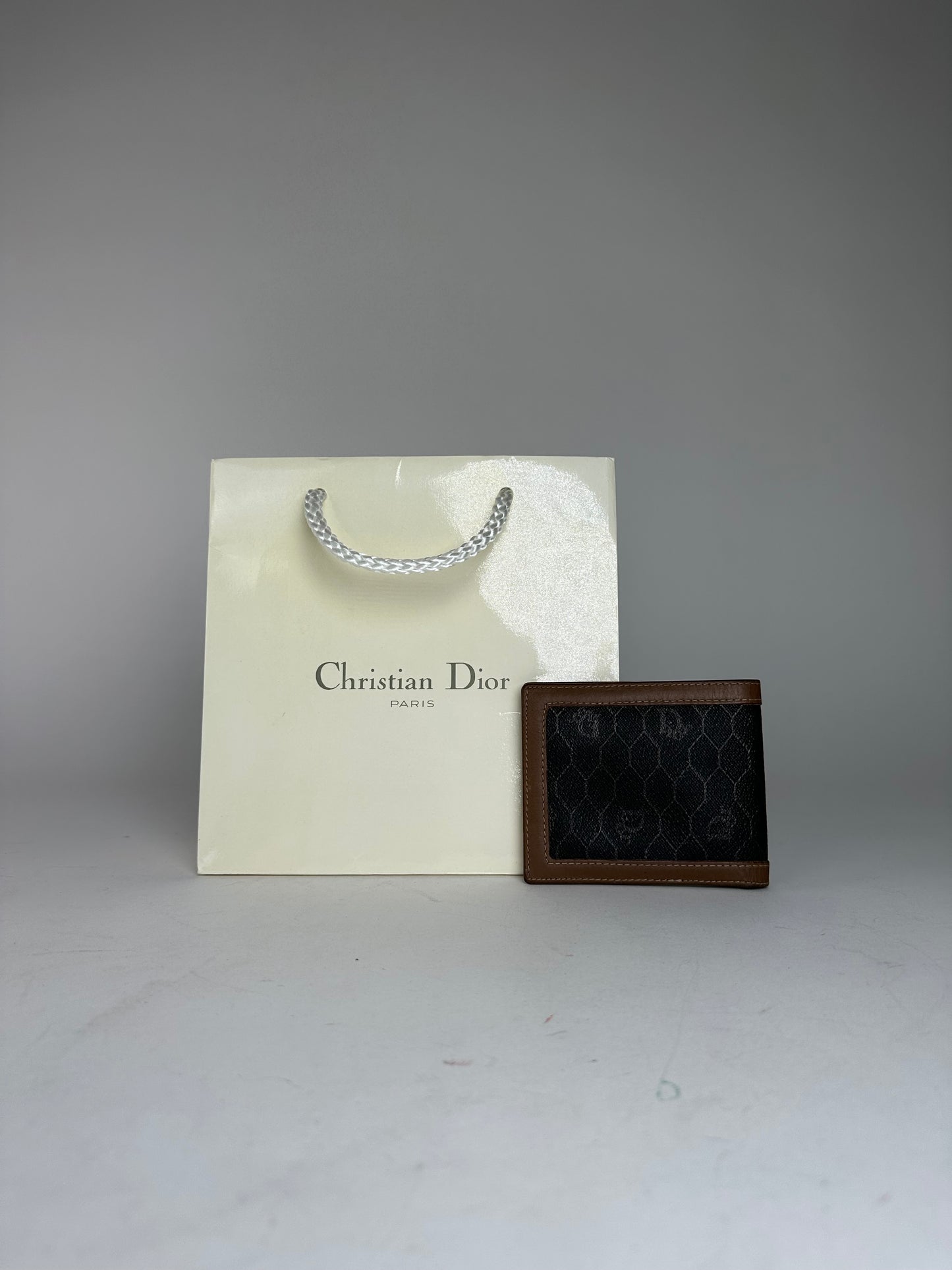 Vintage Dior Flapable Leather Monogram Wallet Black Brown