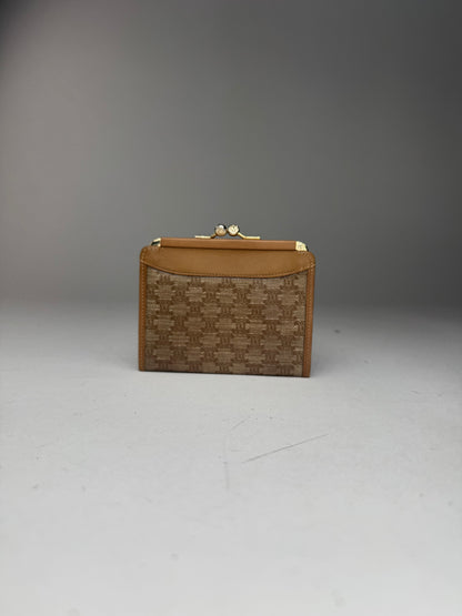 Porte-cartes vintage en cuir Céline Paris beige marron