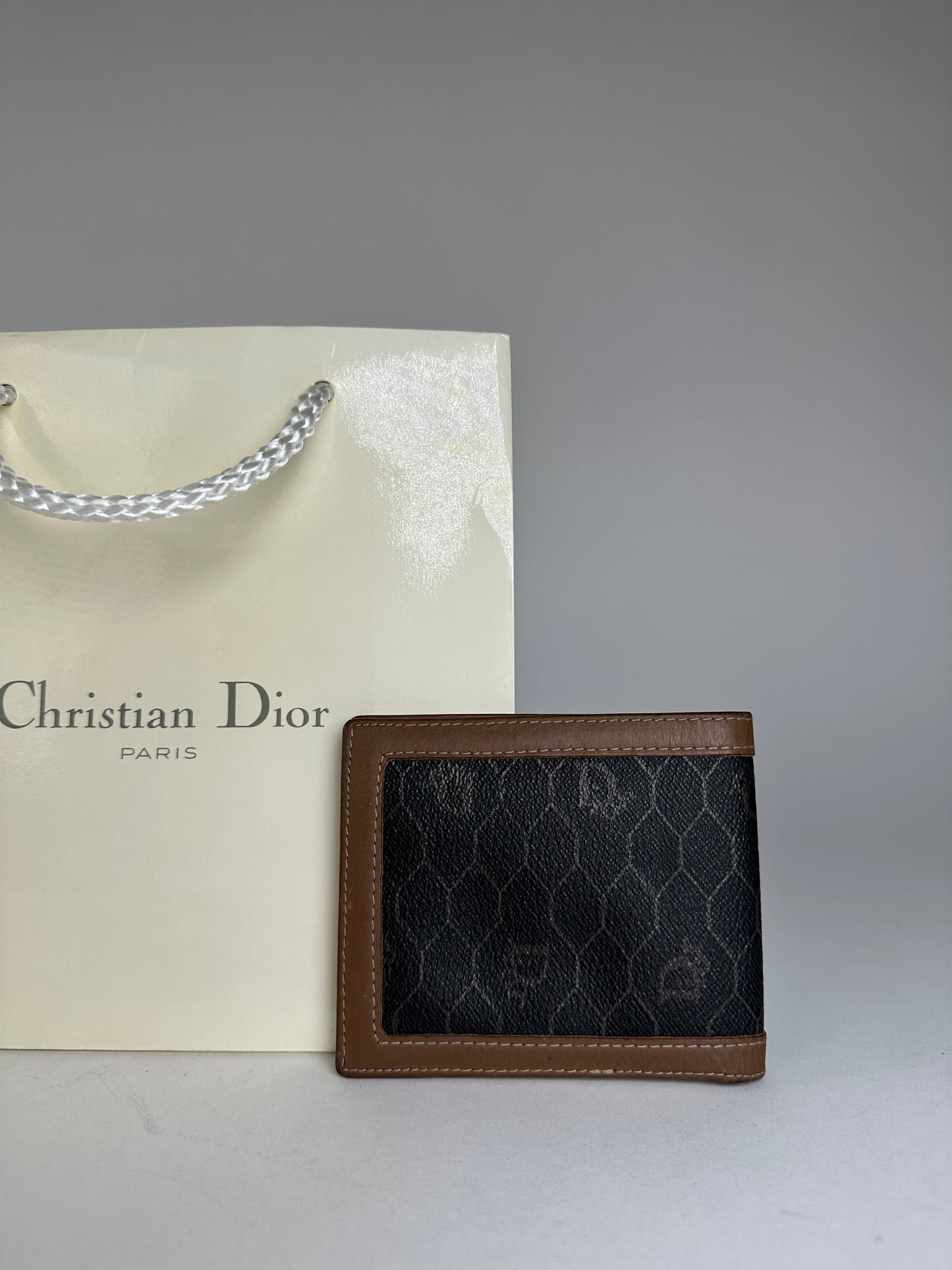 Vintage Dior Flapable Leather Monogram Wallet Black Brown