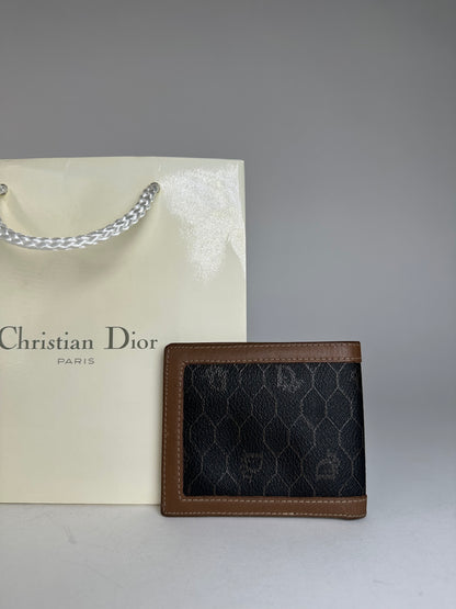 Vintage Dior Flapable Leather Monogram Wallet Black Brown
