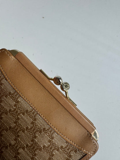 Porte-cartes vintage en cuir Céline Paris beige marron