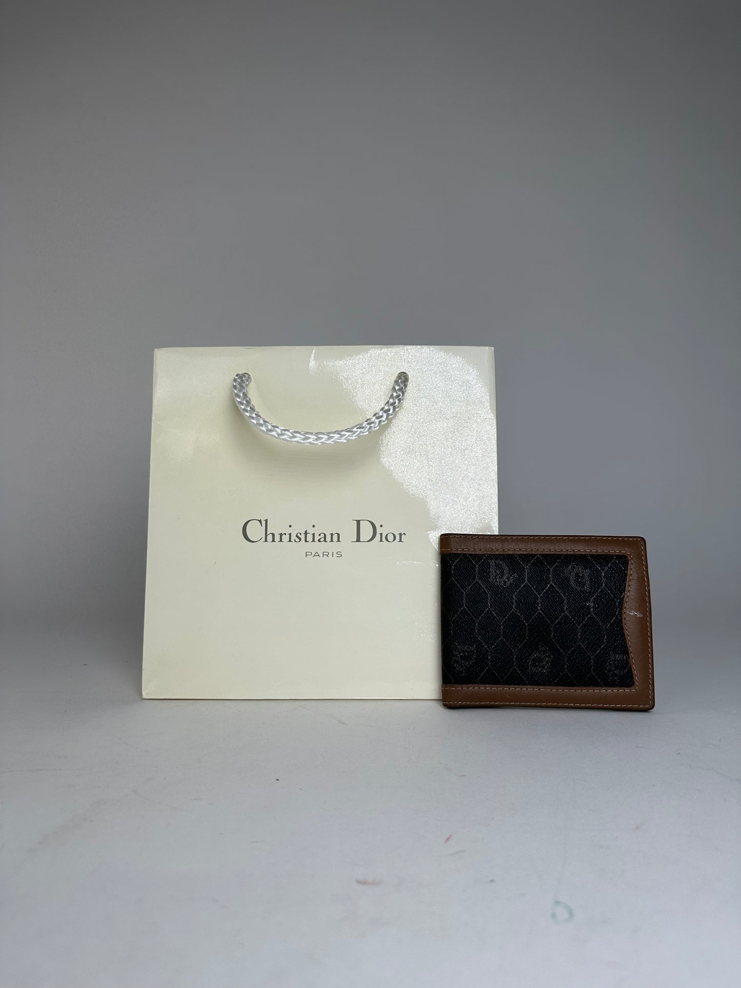Vintage Dior Flapable Leather Monogram Wallet Black Brown