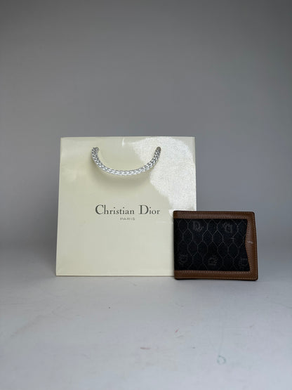 Vintage Dior Flapable Leather Monogram Wallet Black Brown
