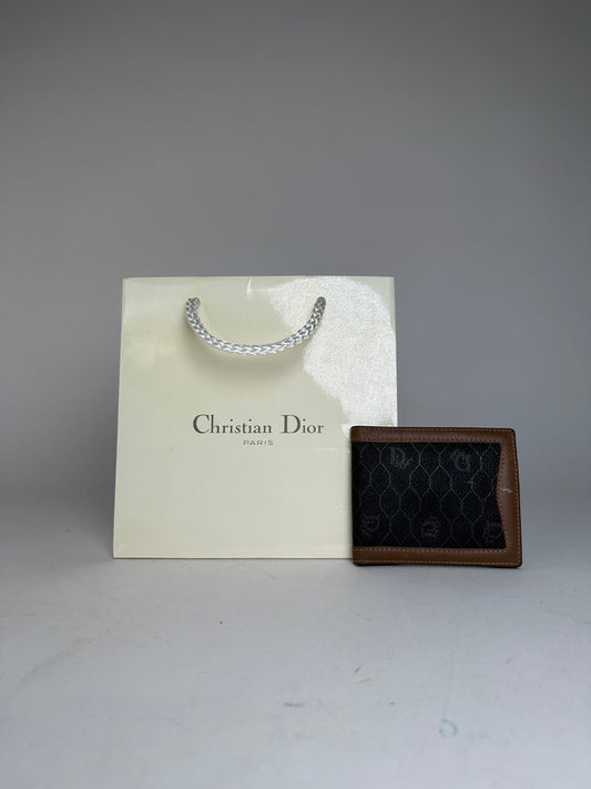 Vintage Dior Flapable Leather Monogram Wallet Black Brown