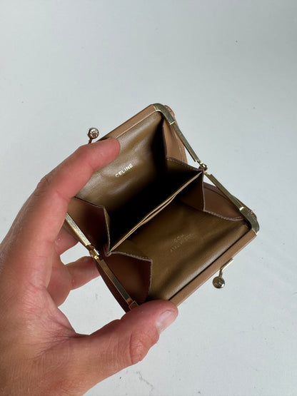 Porte-cartes vintage en cuir Céline Paris beige marron