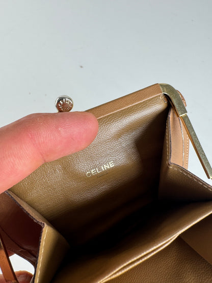Porte-cartes vintage en cuir Céline Paris beige marron