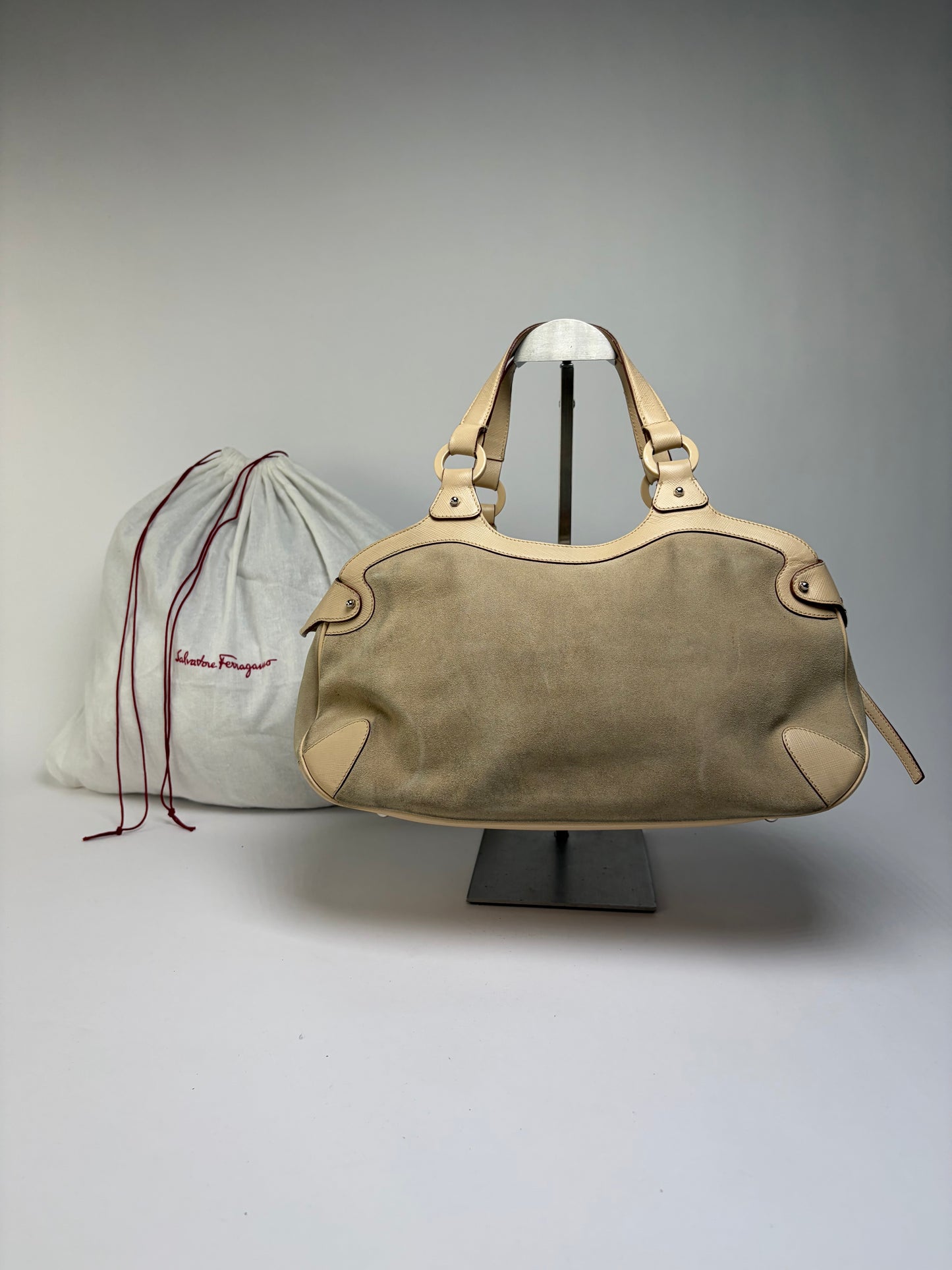 Vintage Ferragamo Woven Rattan Structured Top-Handle Bag Beige