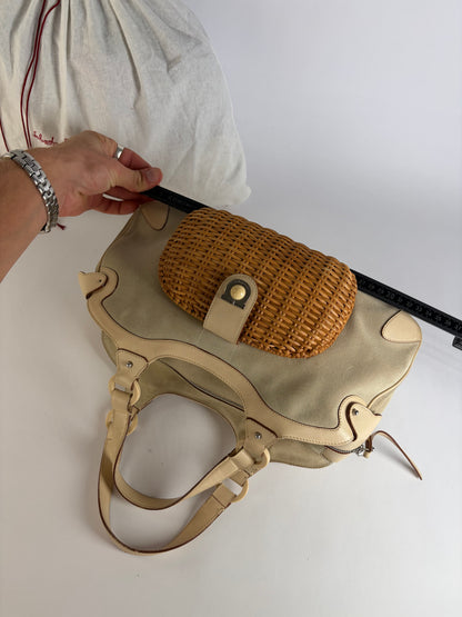 Vintage Ferragamo Woven Rattan Structured Top-Handle Bag Beige