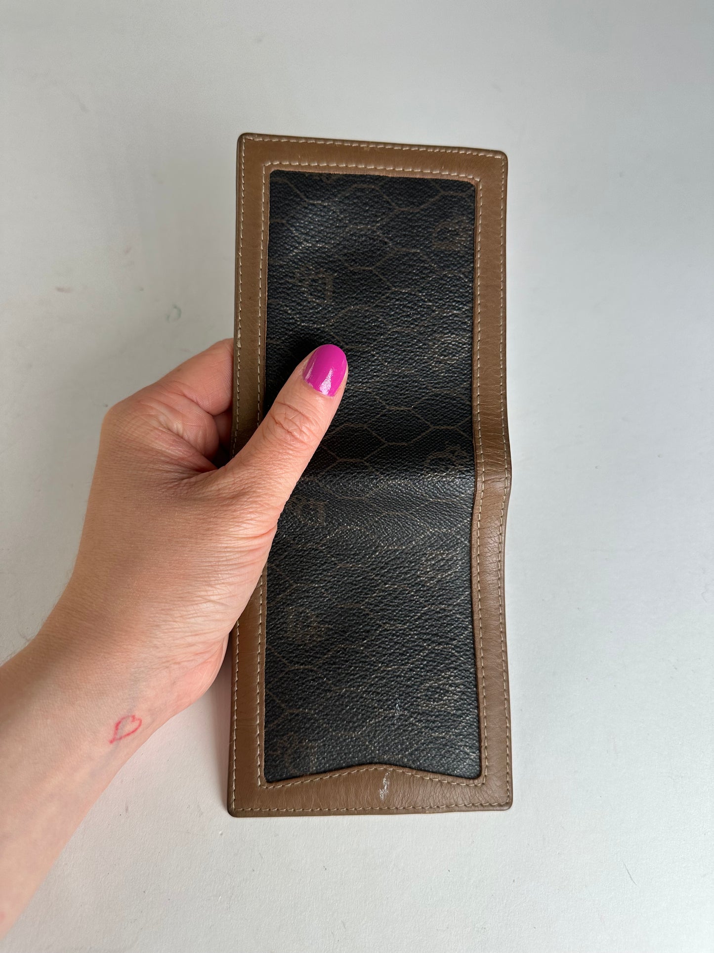 Vintage Dior Flapable Leather Monogram Wallet Black Brown