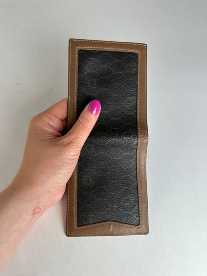 Vintage Dior Flapable Leather Monogram Wallet Black Brown