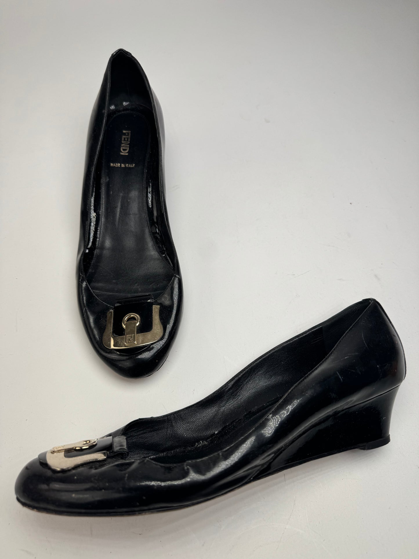 Vintage Fendi Patent Leather Clogs Black EU41