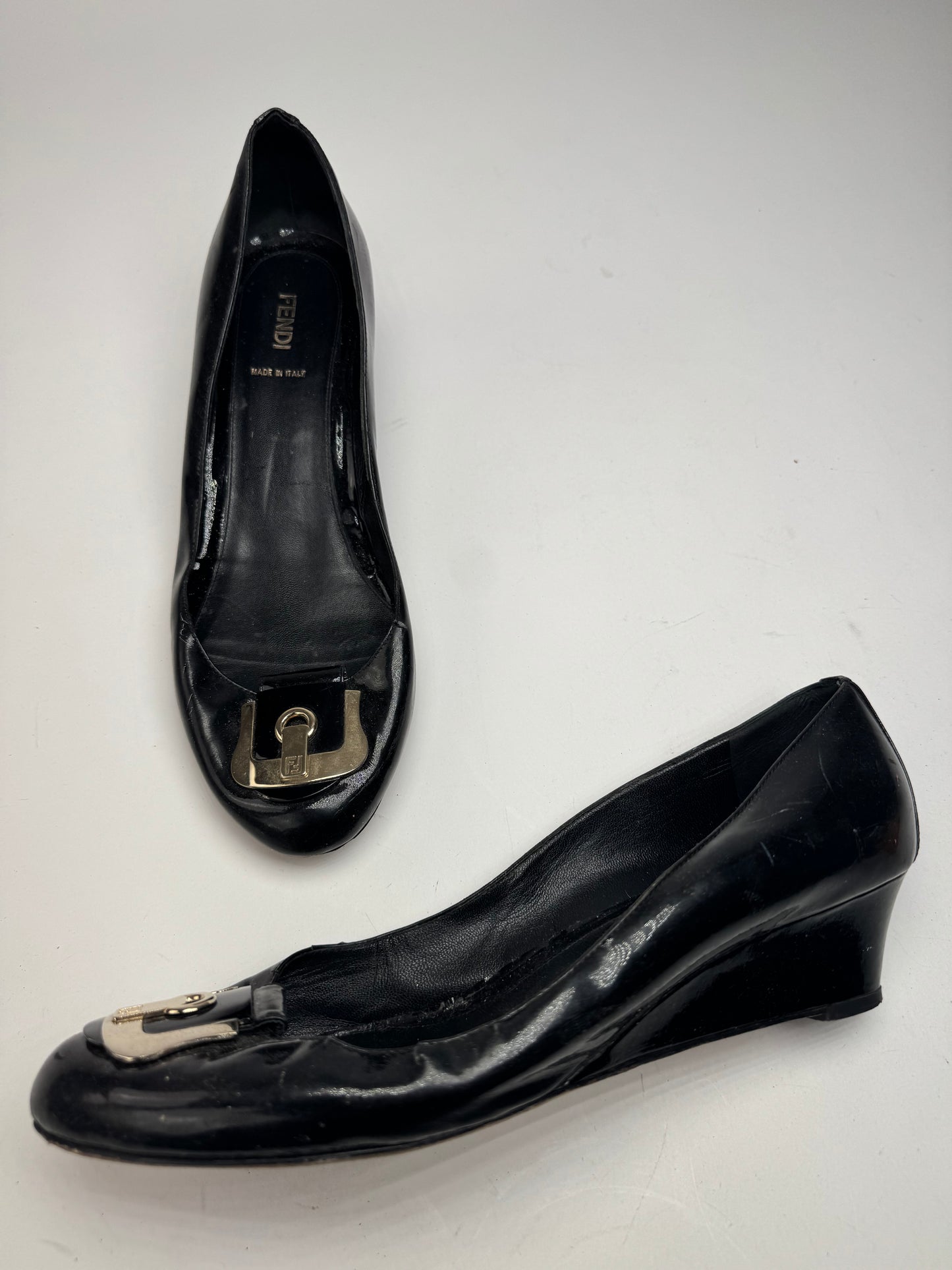 Vintage Fendi Patent Leather Clogs Black EU41