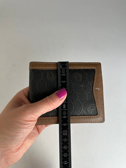 Vintage Dior Flapable Leather Monogram Wallet Black Brown
