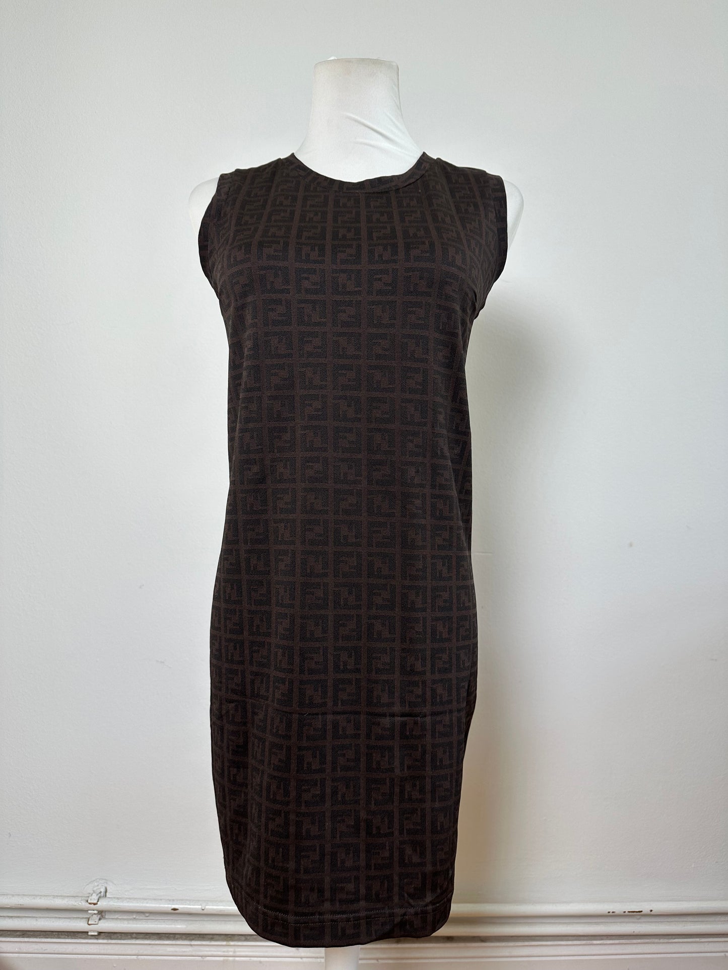 Vintage Fendi FF Monogram Stretch Dress Brown M