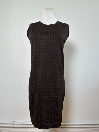 Vintage Fendi FF Monogram Stretch Dress Brown M